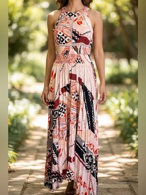 Abel The Label Boho Maxi Dress S Open Back Halter Anthro Vibes